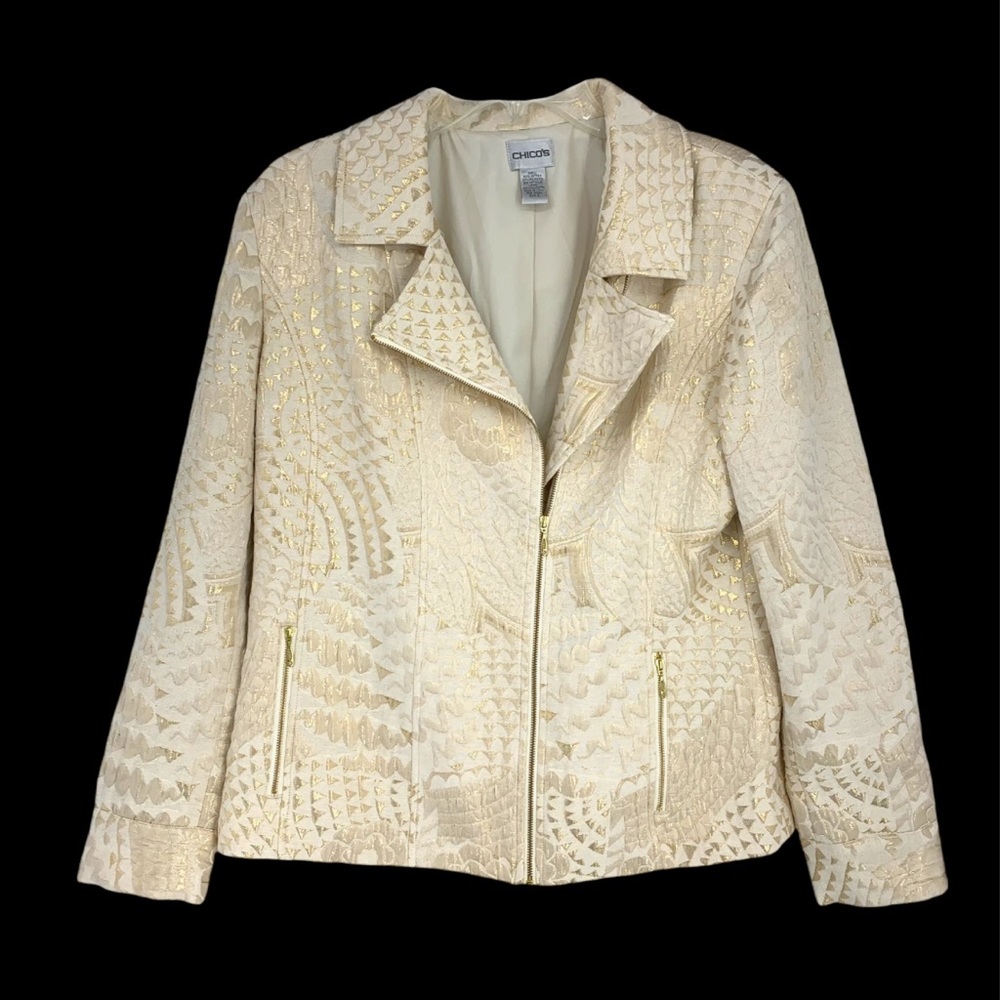 Chico's Women's Elegant Cream and Gold Blazer
